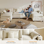 Cloud Couch, Modular Sectional Sofa with Ottoman, Charging Station, Throw Pillows, Cup Holders, Modern Convertible L Shaped Couches for Living Room, Bedroom (White, 152"- U Shape)