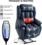 EDILLY Extra Large Power Lift Recliner Chairs for Elderly,Infinite Position Lay Flat Dual Motor Recliners Chair,with Heating and Massage, Breathable Leather,USB Ports and Remote Control(Blue)