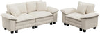 L-Shaped Cloud Modular Sofa Set with Chaise, Deep Seat 3-Piece Sectional & Removable Arms, Plush Corduroy for Living Room - Beige