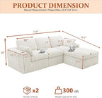 114" Cloud Boneless Sectional Couches for Living Room, Modular Sectional Sofa with Cup Holder, Cozy Fluffy L Shaped Deep Seat Boneless Couch with Storage Pocket, No Assembly Required, White