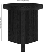 Henn&Hart 22" Fluted Scandinavian Round End Table, Ribbed Side Table, Nightstand for Living Room, Office, Family Room, or Bedroom, Black Grain
