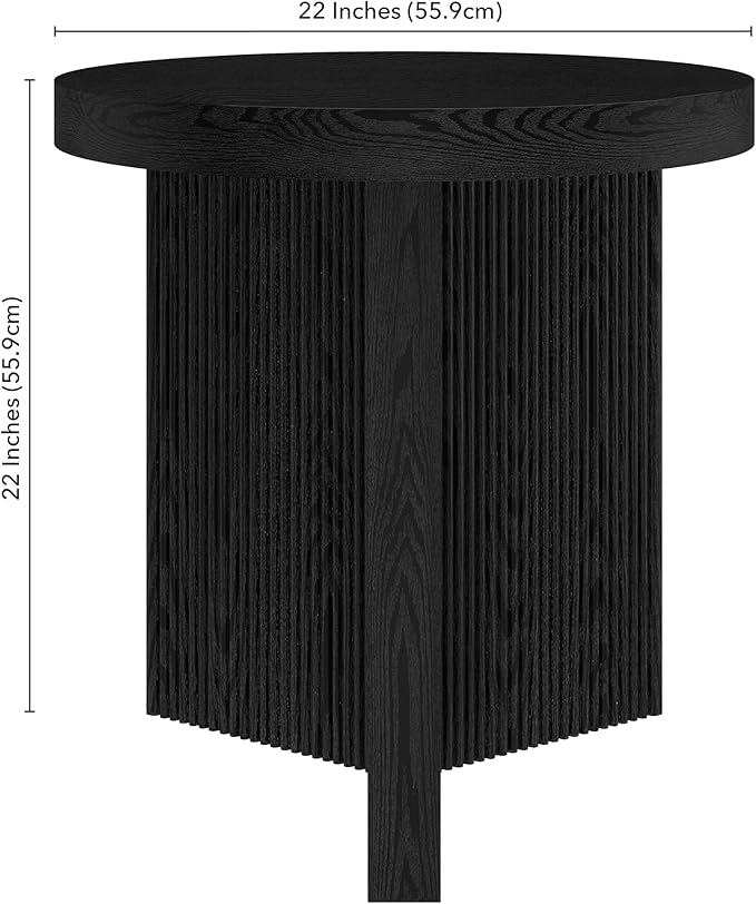 Henn&Hart 22" Fluted Scandinavian Round End Table, Ribbed Side Table, Nightstand for Living Room, Office, Family Room, or Bedroom, Black Grain