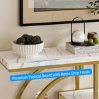 GiftGo Narrow Console Table for Entryway Industrial 4-Tier Sofa Table Behind Couch with Circle Base Rustic Wooden Accent Tables with Storage Shelves for Living Room, Hallway, Foyer (Gold and White)