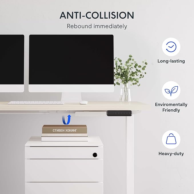 FLEXISPOT L Shaped Standing Desk, 63 x 55 Inch Electric Height Adjustable Corner Desk, Sit Stand Computer Workstation, Preset Controller, Home Office, White Frame with Maple Top, White Drawer