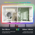 68x40 Inch RGB LED Bathroom Mirror Front Light and RGB Backlit Lighted Vanity Mirror for Bathroom Wall Mounted Dimmable Anti Fog Memory Shatter-Proof IP54 Waterproof Horizontal/Vertical