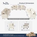PHI VILLA Cloud Modular Couches Sets, 3 Pieces Large Sectional Sofa Set with Loveseats, 7-Seater Upholstered Couch for Living Room, Corduroy, Beige