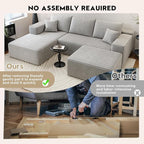 107.5" Cloud Sectional Couch with 1 Ottoman,Modern Modular Sofa with Deep Seat, Comfort U Shaped Sofa Couches for Living Room Bedroom Apartments,No Assembly Required, (Grey,Left Facing Chaise)