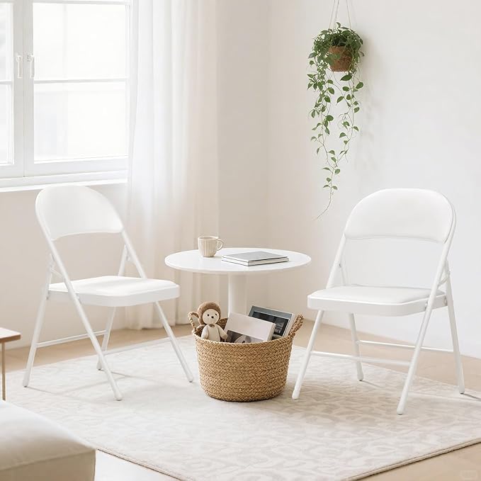 6 Pack White Folding Chairs with Padded Cushion for Outside, Portable Stackable Commercial Metal Foldable Chairs with Steel Frame for Home Events Office Wedding Party, 350lbs Capacity