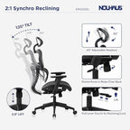 Nouhaus Ergo3dL Home Office Desk Chairs Ergonomic Office Chair High-Back Mesh Rolling Work Chairs with Wheels and Adjustable Headrests Comfortable Lumbar Support Adjustable Armrests