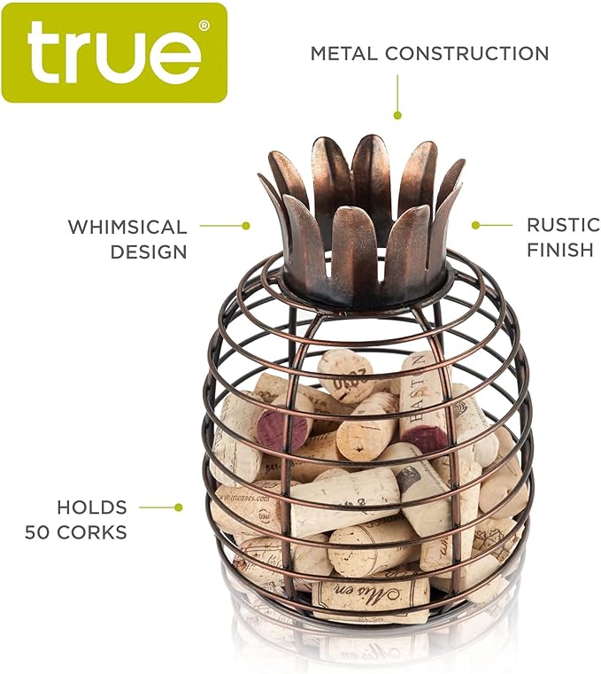 True Juicy Pineapple Stainless Steel Wine Cork Holders Decorative, Holds 50 Corks, Kitchen Bar Accessories, Rustic Home Decor Design, Set of 1