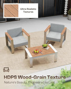 Aluminum Outdoor Furniture Set, 4 Seats Outdoor Patio Conversation Sets with Ergonomic Seat and Wide Washable Thick Cushions, Modern Patio Sectional Furniture for Balcony, Porch (Teak-Gray)