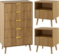 LYNSOM Fluted Dresser and Nightstand Sets 3 Piece, 5-Drawers Dresser and 1-Drawer Nightstands Set of 2, Wood Bedroom Furniture Set for Home, Bedroom, Hallway, Natural Oak