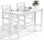 HDPE Outdoor Patio Bar Set with High Top Table and 2 Adirondack Chairs, All-Weather Bar Height Outside Rectangular Pub Furniture for Bistro, Garden, Backyard, Deck | 3-Pieces, White