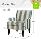 HULALA HOME Modern Accent Chair with Arms and Wooden Legs, Mid Century Accent Chair Armchair High Back Rest, Padded Armrest and Comfortable Cushioned Seat for Living Room (Stripe Blue)