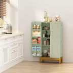 ARTPOWER 45'' Kitchen Pantry Cabinet, 4 - Layer Storage Cupboard with Adjustable Shelves for Storage Cabinet Pantry, Food Pantry Cabinet for Kitchen, Dining Room and Living Room,Gold Legs, Green