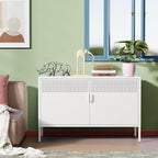 White Metal Locker Storage Cabinet with Adjustable Shelf, Low Metal Storage Cabinet for Home Office, 2 Door Small Decorative Metal Locker Tv Stand Cabinet