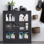 SISESOL Black Metal Storage Cabinet with Doors and Shelves,36 inch Locking Display Cabinet with Acrylic Doors,Office Cabinets with Lock,Sideboard Cabinets for Home Office,Living/Dining/Utility Room,