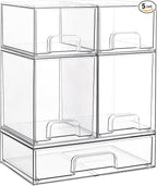 Vtopmart Stackable Storage Drawers Set of 5, Clear Plastic Organizer Bins for Baby Bottle, Beauty Supplies Storage, Ideal for Kichen Countertop, Vanity, Bathroom, Cabinet, Pantry Organization
