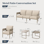 Metal Frame Patio Furniture Set, 5 Pieces Modern Outdoor Patio Furniture Set, Wood-Like Patio Seating with Coffee Table and 5" Cushion, Patio Conversation Set for Backyard Deck
