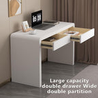 47-Inch Office Desk with Pull-Out Outlet, Computer Desk with 2 Sturdy Drawers, Writing/Gaming/Work/Study Desk for Bedroom, Living Room & Home Office, Brow (White, 47.2)