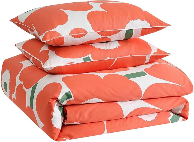 Marimekko - Duvet Cover Set, Super Soft Organic Bedding, Casual Home Decor (Unikko Orange, King)