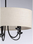 Progress Lighting Drum Shade Collection Five-Light Chandelier, Farmhouse Style Hanging Ceiling Light Fixture for Dining Rooms, Foyers, Harvest Linen Shade, Matte Black