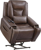 CHITA Electric Power Lift Recliner Chair for Elderly with Massage and Heat, Large Lay Flat Genuine Leather Recliner Chair with Cup Holders, USB Ports, Power Headrest, Independent Backrest, Dark Brown