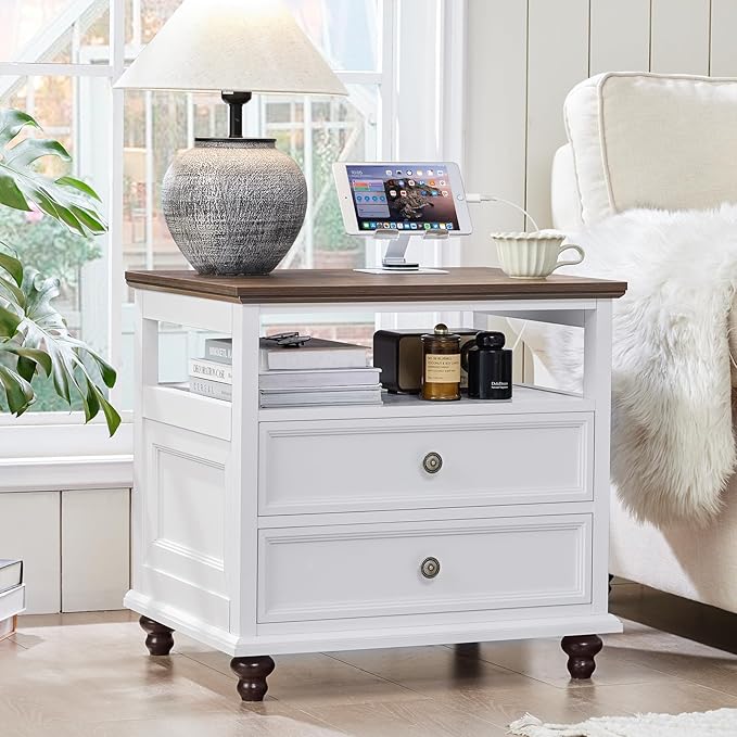 Farmhouse Dresser and Nightstand Sets, Wood 54" Wide Dresser & 24" Night Stand with Charging Station, 2 Piece Bedroom Furniture Set, Chest of Drawers for Bedroom, Home, Living Room, Hallway