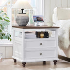 Farmhouse Dresser and Nightstand Sets, Wood 54" Wide Dresser & 24" Night Stand with Charging Station, 2 Piece Bedroom Furniture Set, Chest of Drawers for Bedroom, Home, Living Room, Hallway