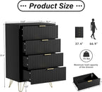 Black Dresser for Bedroom, Modern Wide Dresser with Gold Pulls and 4 Drawers for Bedroom, Closets, 15.7" D x 23.6" W x 37.4" H