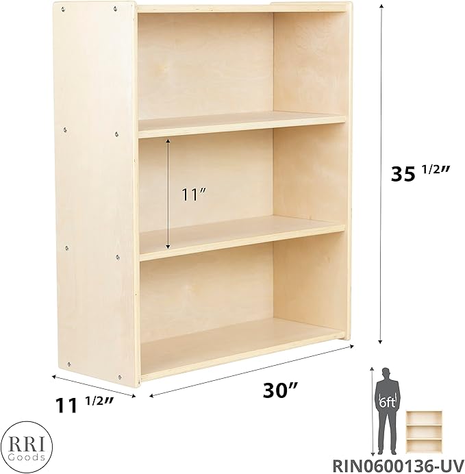 3-Shelf Bookcase, Montessori Bookshelf and Storage Unit in Birch Plywood, Arts & Crafts Supplies Organizer for Toddlers (36")