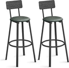 VASAGLE Bar Stools, Set of 2 PU Upholstered Breakfast Stools, 29.7-Inch Barstools with Back and Footrest, Simple Assembly, for Dining Room Kitchen Counter, Classic Black and Forest Green ULBC069C01