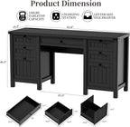 Executive Desk, Modern Farmhouse Computer Desk with Drawers & Cabinet, Home Office Desk for Work Study Writing Workspace (Black, 62")