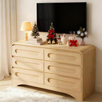 Wood Dresser, Modern 6 Drawers Dressers & Chest of Drawers with Pre-installed Slide&Curved Profile Design, 47" Wide Closet Clothes Storage Dressers Organizer for Bedroom Living Room Hallway, Oak