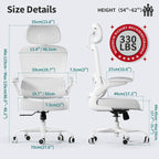 TRALT Office Chair Ergonomic Desk Chair, 330 LBS Home Mesh Office Desk Chairs with Wheels, Comfortable Gaming Chair, High Back Office Chair for Long Hours (White White)