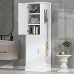 Tall Storage Cabinet, Bathroom Floor Freestanding Storage Cabinet with Hook and Adjustable Shelf for Bathroom, Office, Living Room, White