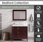 Hanover 36 Set Includes w, Brown Bedford 36'' Vanity Sink Combo for Bathroom, Powder Room | Pre-Assembled 1 Door, 3 Drawers | Accent Mirror | Artificial Stone Countertop, Cabinet, 36 inches