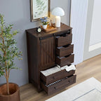 Farmhouse 5 Drawers Dresser for Bedroom, 48" Tall Dresser w/Sliding Barn Door, Rustic Dresser 5 Chest of Drawers, Storage Organizer Dresser for Bedroom, Hallway, Living Room, Dining Room, Espresso