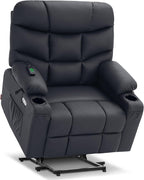 MCombo Oversized Power Lift Recliner Chair with Extended Footrest for Elderly People, Faux Leather R7289 (Black, Oversize)