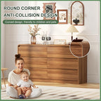47 Inch Dresser For Bedroom 6 Drawer Wood Chest of Drawers - Curved Anti Collision, Mid Century Dresser For Closet with Natural Texture & Pre-Embedded Slots for TV Stand, Living Room, Nursery