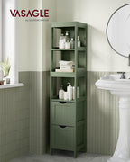 VASAGLE Storage Cabinet, Storage Organizer Rack Stand for Bathroom, Living Room, Bedroom, Multifunctional Corner Unit, 2 Drawers, 55.7 Inches in Height, Forest Green UBBC066C01