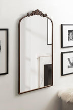 Kate and Laurel Arendahl Glam Arched Tall Panel Mirror; 24 x 42; Bronze; Traditional Baroque Large Body Wall Mirror with Ornate Garland Inspired Crown
