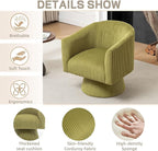 Swivel Accent Chair, Modern 360° Swivel Barrel Chair, Corduroy Upholstered Single Sofa for Living Room, Bedroom(Mint Green)