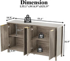 Fluted Sideboard Buffet Cabinet, 55" Large Storage Buffet Cabinet with 4 Doors and Adjustable Shelves, Modern Sideboard Console Table for Living Room,Entryway,Dinning Room,Kitchen-Grey