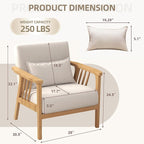 Mid-Century Modern Accent Chair, Linen Armchair and Lounge Chair with Lumbar Pillow, Wide Seat & Solid Wood Frame for Living Room, Bedroom or Balcony（Beige）