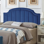24KF Upholstered Channel Pattern Queen Headboard with Silver Nailhead Trim, Comfy Velvet Headboard Queen/Full, 6052-Q-Navy