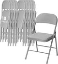SEALAMB 10 Pack Grey Folding Chairs with Padded Seats & Cushion, Durable Metal Foldable Chairs for Wedding Party, Commercial Chairs for Office School Church Events, 330lb Capacity (Grey-PU, 10 Pack)