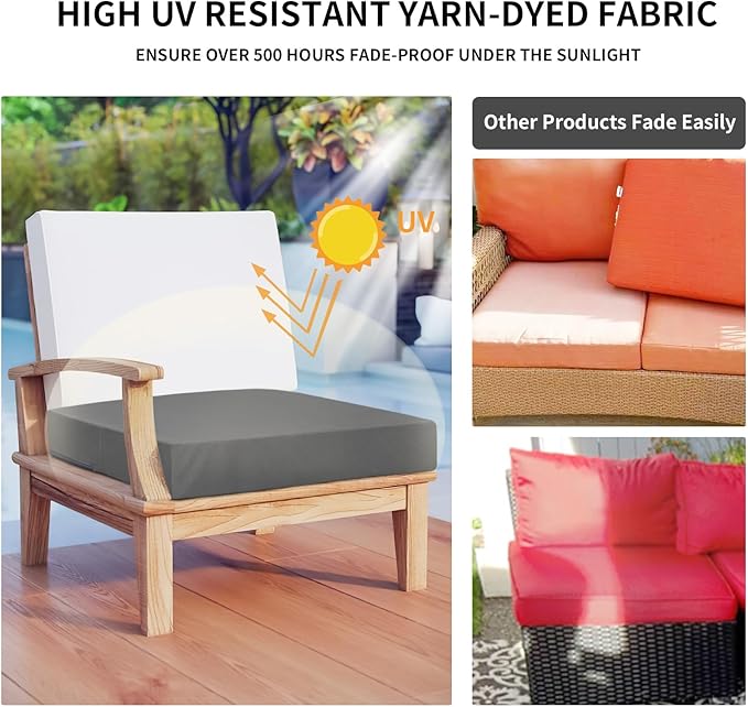 Easy-Going Waterproof Patio Cushion Covers ONLY Cover 24x22x4 inch 4 Pack Replacement Non-Slip Outdoor Seat Cushion Slipcover with Zipper. Dark Gray