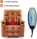 Dual Motor Power Lift Recliner Chairs with Heat and Massage for Elderly, Leather Recliners with Extented Footrest,Infinite Position Lift Chair with Cupholder,USB & Type C Ports(Light Brown)