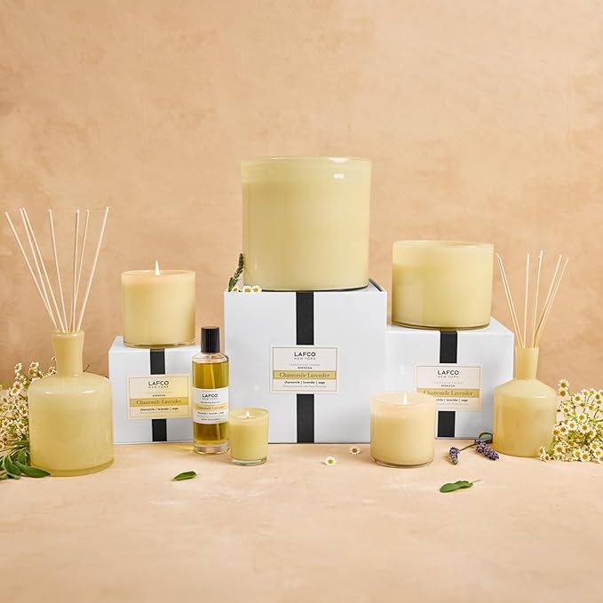 LAFCO New York Classic Candle, Chamomile Lavender - 6.5 oz - 50-Hour Burn Time - Reusable, Hand Blown Glass Vessel - Made in The USA